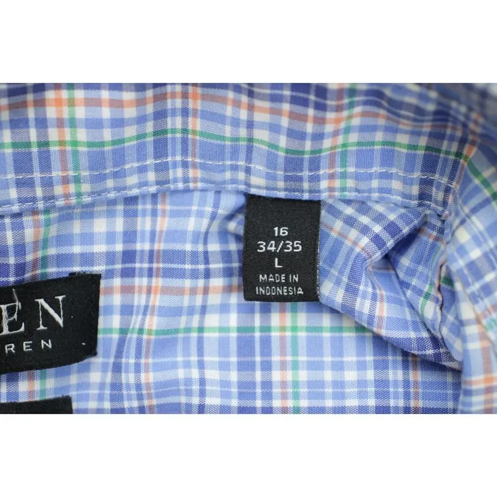 Lauren Ralph‎ Lauren Shirt Mens Large 16 - 34/35 Plaid Cotton Blend Stretch